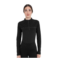 Polo allenamento donna maniche lunghe stampa monogram Equestro Nero