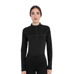 Polo allenamento donna maniche lunghe stampa monogram Equestro Nero