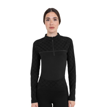 Polo allenamento donna maniche lunghe stampa monogram Equestro Nero
