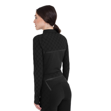 Polo allenamento donna maniche lunghe stampa monogram Equestro Nero