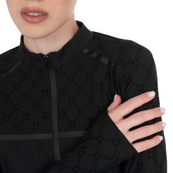 Polo allenamento donna maniche lunghe stampa monogram Equestro Nero