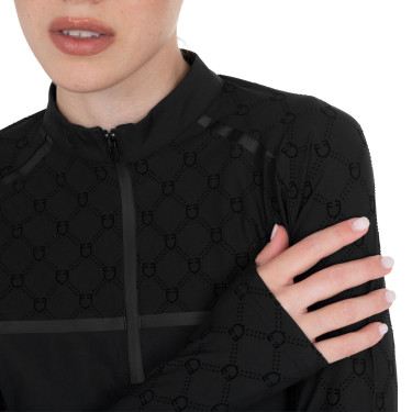 Polo allenamento donna maniche lunghe stampa monogram Equestro Nero