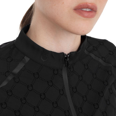 Polo allenamento donna maniche lunghe stampa monogram Equestro Nero