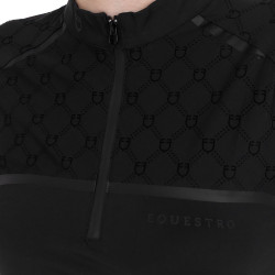 Polo allenamento donna maniche lunghe stampa monogram Equestro Nero