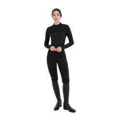 Polo allenamento donna maniche lunghe stampa monogram Equestro Nero