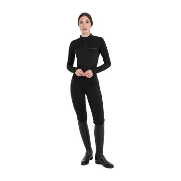 Polo allenamento donna maniche lunghe stampa monogram Equestro Nero