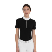 Polo concorso donna manica corta con strass Equestro Nero