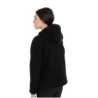 Felpa donna in pile teddy con cappuccio e zip Equestro Bianco antico / nero