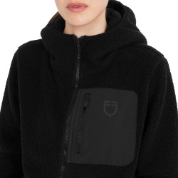 Felpa donna in pile teddy con cappuccio e zip Equestro Nero / nero