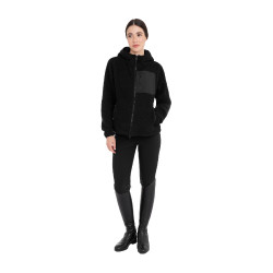 Felpa donna in pile teddy con cappuccio e zip Equestro Nero / nero
