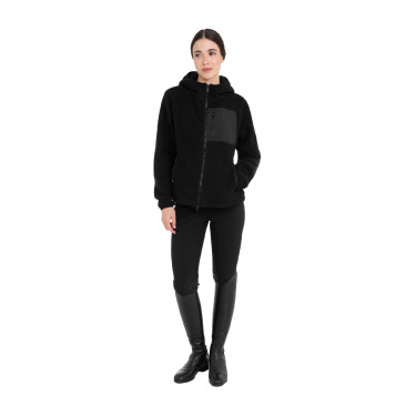 Felpa donna in pile teddy con cappuccio e zip Equestro Nero / nero