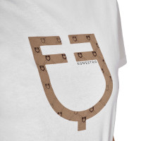 T-shirt donna con logo monogram effetto velluto Equestro Bianco / marrone tabacco