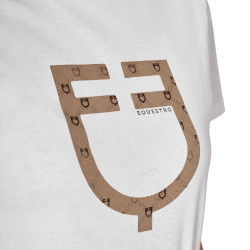 T-shirt donna con logo monogram effetto velluto Equestro Bianco / marrone tabacco