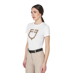 T-shirt donna con logo monogram effetto velluto Equestro Bianco / marrone tabacco