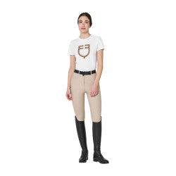T-shirt donna con logo monogram effetto velluto Equestro Bianco / marrone tabacco
