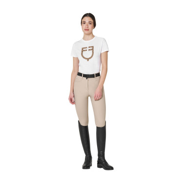 T-shirt donna con logo monogram effetto velluto Equestro Bianco / marrone tabacco