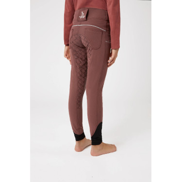 Pantaloni da equitazione con fondo intero in silicone Horze Leighton Junior con tasca per telefono Bordeaux