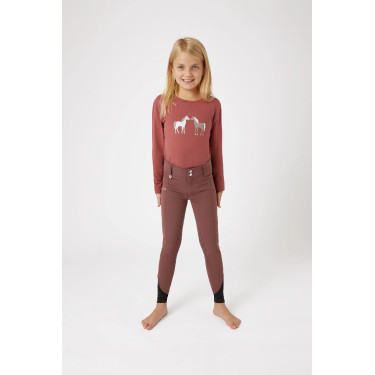 Pantaloni da equitazione con fondo intero in silicone Horze Leighton Junior con tasca per telefono Bordeaux