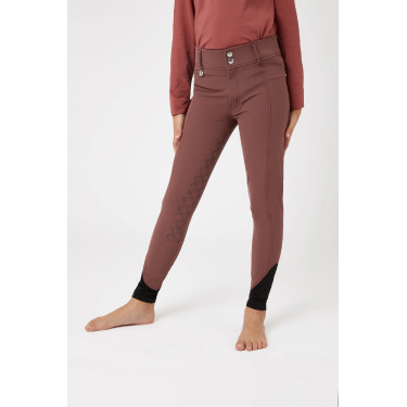 Pantaloni da equitazione con fondo intero in silicone Horze Leighton Junior con tasca per telefono Bordeaux