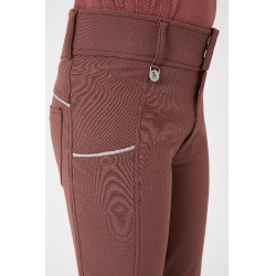 Pantaloni da equitazione con fondo intero in silicone Horze Leighton Junior con tasca per telefono Bordeaux