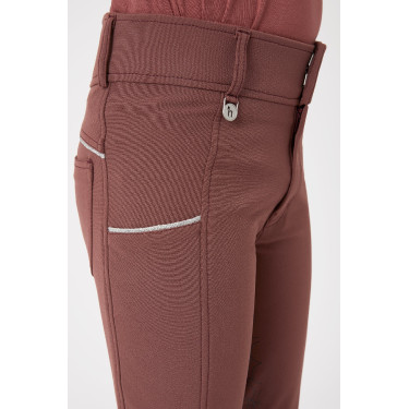 Pantaloni da equitazione con fondo intero in silicone Horze Leighton Junior con tasca per telefono Bordeaux