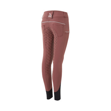 Pantaloni da equitazione con fondo intero in silicone Horze Leighton Junior con tasca per telefono Bordeaux