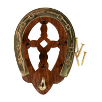 Porta-briglia a ferro di cavallo HKM in legno e ottone Ottone Oro