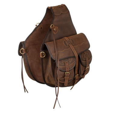 Bisaccia per sella western in cuoio decorato Pool's Marrone scuro