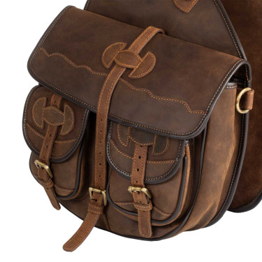 Bisaccia per sella western in cuoio decorato Pool's Marrone scuro