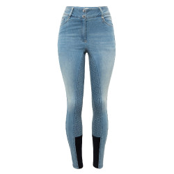 Pantaloni Jean fondello integrale in silicone a vita alta Kaia da donna Horze Blu Pantaloni Jean fondello integrale in silicone a vita alta Kaia da donna Horze Blu