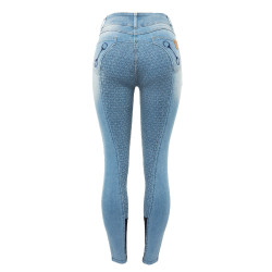 Pantaloni Jean fondello integrale in silicone a vita alta Kaia da donna Horze Blu Pantaloni Jean fondello integrale in silicone a vita alta Kaia da donna Horze Blu