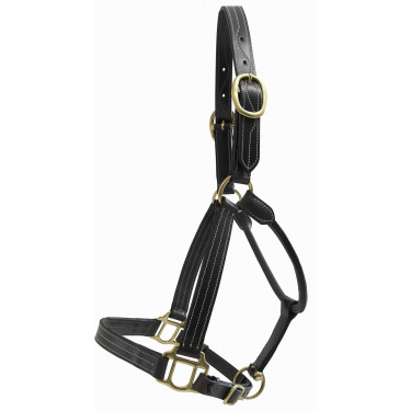 Capestro in cuoio T de T con tripla cucitura e rinforzo in nylon Nero
