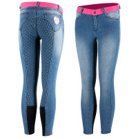 Pantaloni da equitazione in jeans con grip in silicone integrale Poppy per bambini Horze Blu