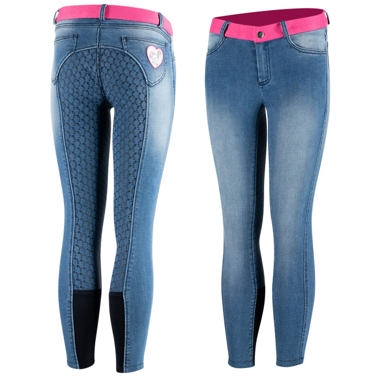 Pantaloni da equitazione in jeans con grip in silicone integrale Poppy per bambini Horze Pantaloni da equitazione in jeans con grip in silicone integrale Poppy per bambini Horze