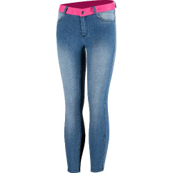 Pantaloni da equitazione in jeans con grip in silicone integrale Poppy per bambini Horze Blu Pantaloni da equitazione in jeans con grip in silicone integrale Poppy per bambini Horze Blu
