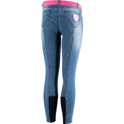 Pantaloni da equitazione in jeans con grip in silicone integrale Poppy per bambini Horze Blu Pantaloni da equitazione in jeans con grip in silicone integrale Poppy per bambini Horze Blu