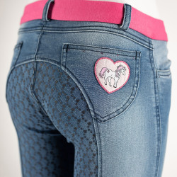 Pantaloni da equitazione in jeans con grip in silicone integrale Poppy per bambini Horze Blu Pantaloni da equitazione in jeans con grip in silicone integrale Poppy per bambini Horze Blu