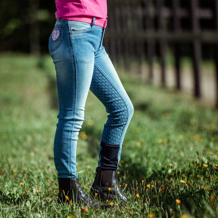 Pantaloni da equitazione in jeans con grip in silicone integrale Poppy per bambini Horze Pantaloni da equitazione in jeans con grip in silicone integrale Poppy per bambini Horze