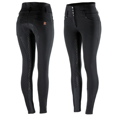Pantaloni da equitazione a vita alta Tara con grip in silicone a fondo intero da donna Horze Nero