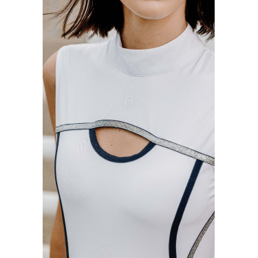 Polo Equithème Puebla senza maniche Bianco / grigio