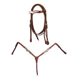 Briglia western Lakota con pettorale e redini con decorazioni in argento