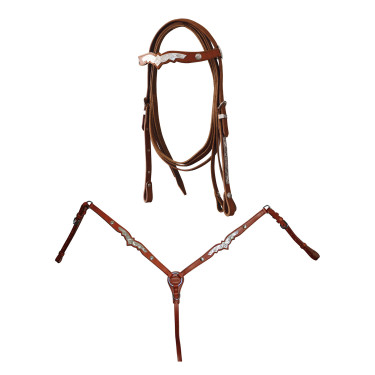 Briglia western Lakota con pettorale e redini con decorazioni in argento