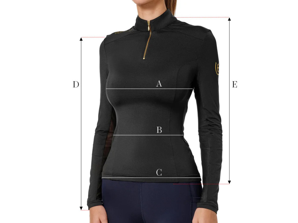 Illustrazione della guida alle taglie per Polo, t-shirt e camicie Equestrian Stockholm