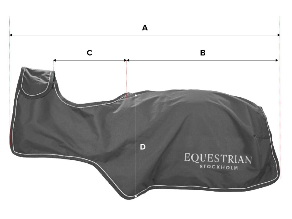 Illustrazione della guida alle taglie per Coprireni per cavallo Equestrian Stockholm