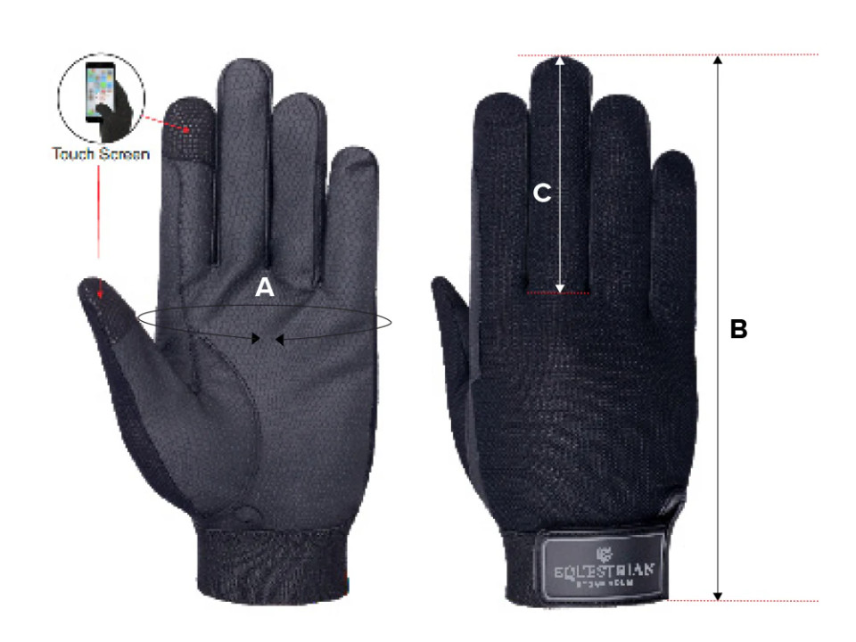 Illustrazione della guida alle taglie per Guanti da equitazione Equestrian Stockholm